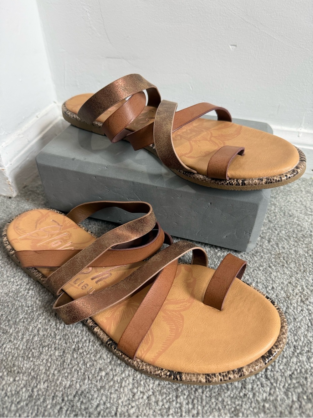 Blowfish Multi-Strap Slide Sandals with Snakeskin rim
